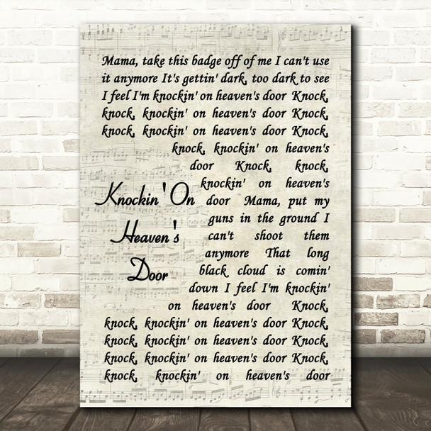 Knockin' On Heaven's Door Bob Dylan Script Quote Song Lyric Print