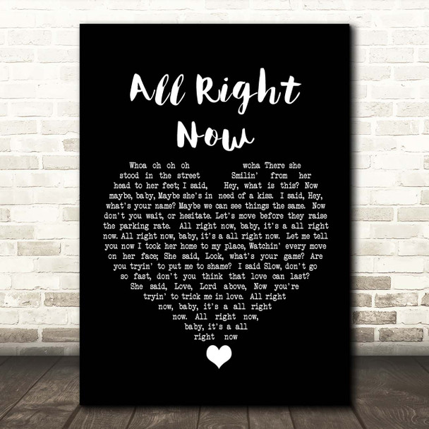 Free All Right Now Black Heart Song Lyric Print