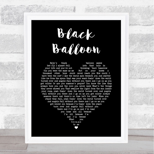 Goo Goo Dolls Black Balloon Black Heart Song Lyric Print