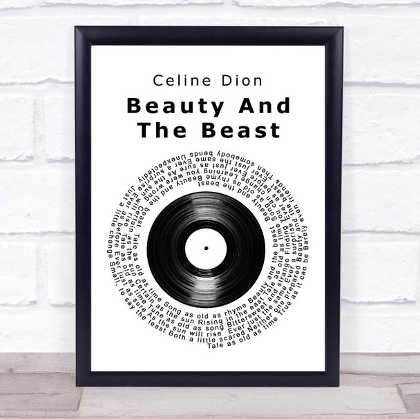 Celine Dion Beauty And The Beast Vinyl Record Song Lyric Quote Print