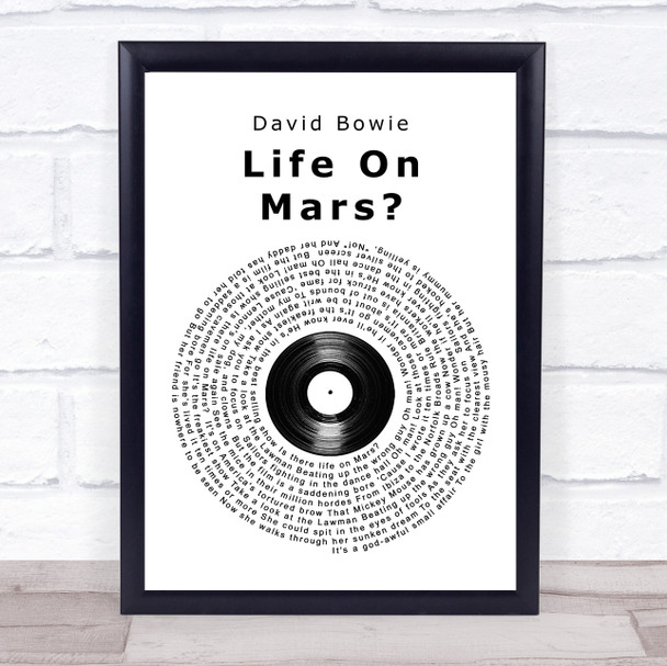 David Bowie Life On Mars Vinyl Record Song Lyric Quote Print