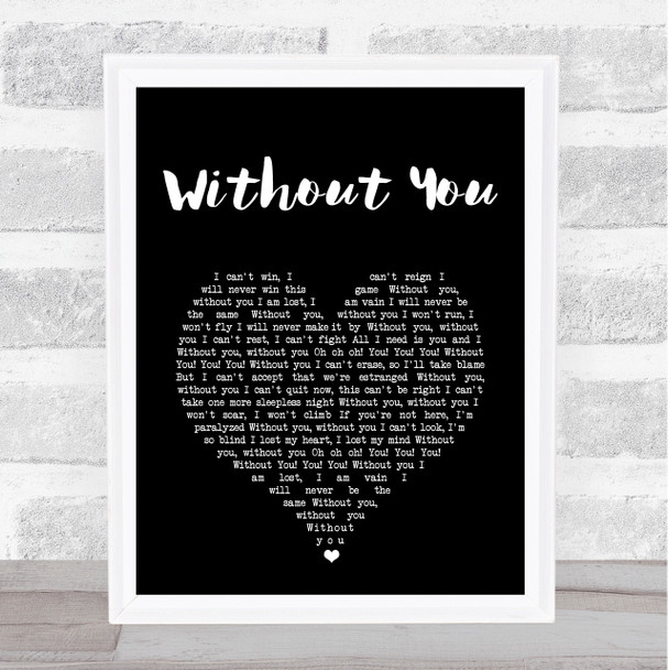 David Guetta Without You Black Heart Song Lyric Print