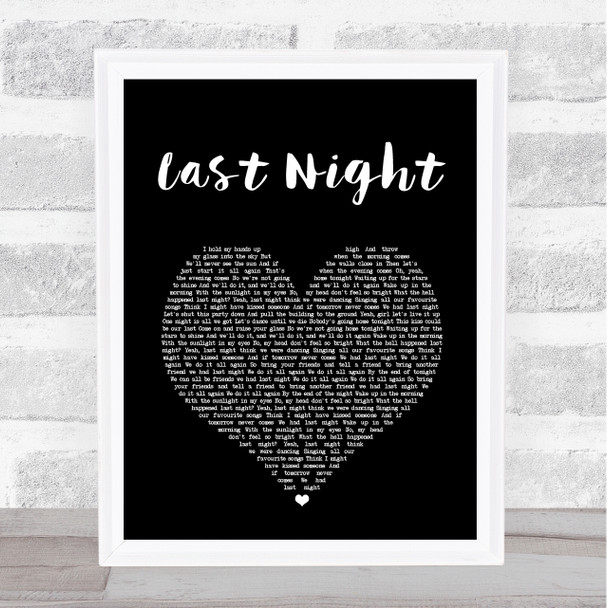 The Vamps Last Night Black Heart Song Lyric Print