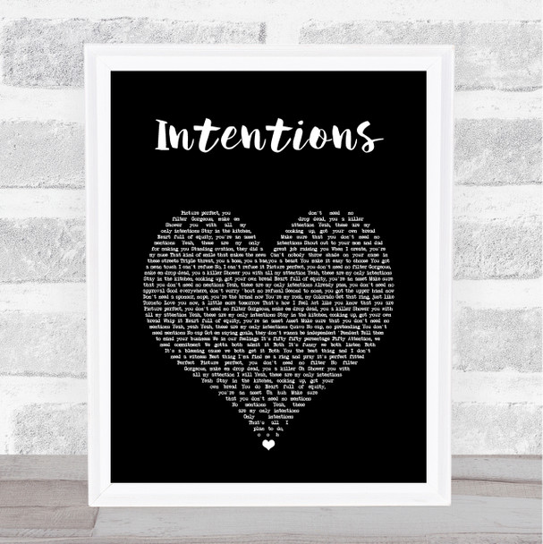 Justin Bieber Intentions Black Heart Song Lyric Print