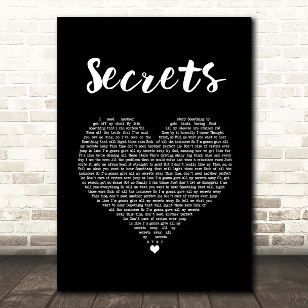 OneRepublic Secrets Black Heart Song Lyric Print