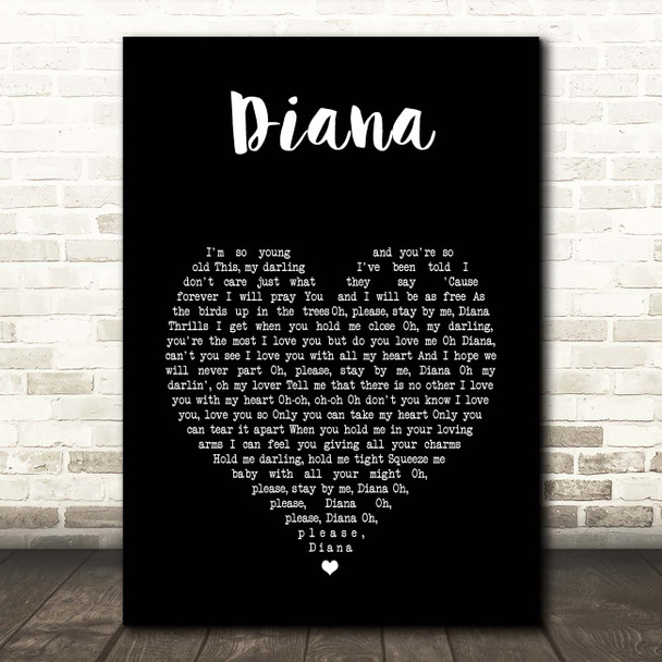 Paul Anka Diana Black Heart Song Lyric Print