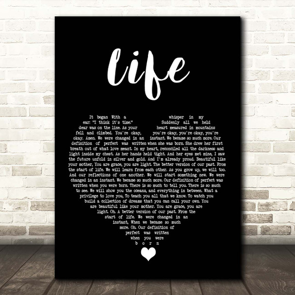 Sleeping At Last Life Black Heart Song Lyric Print