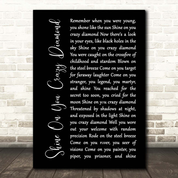 Pink Floyd Shine On You Crazy Diamond Black Script Song Lyric Print