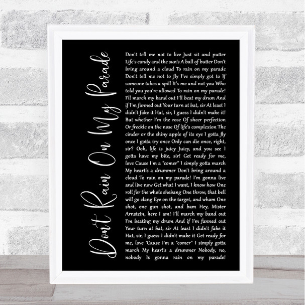 Barbra Streisand Don't Rain On My Parade Black Script Song Lyric Print