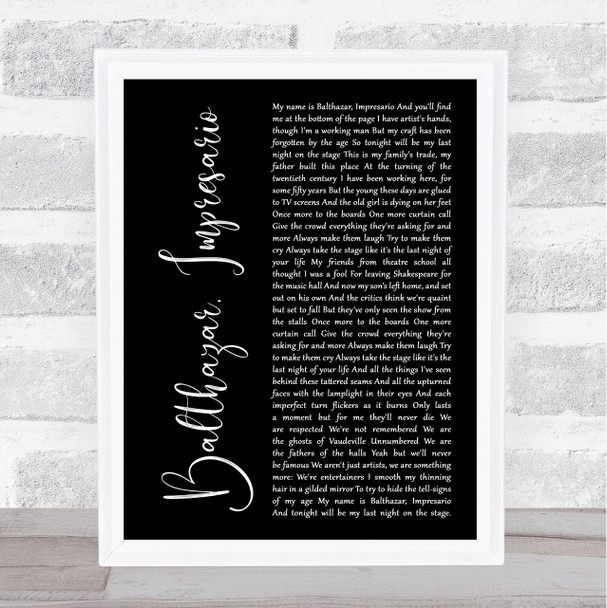 Frank Turner Balthazar, Impresario Black Script Song Lyric Print