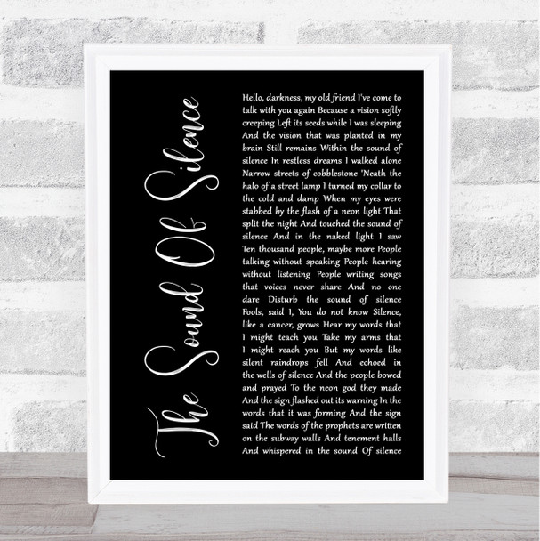 Simon & Garfunkel The Sound Of Silence Black Script Song Lyric Print