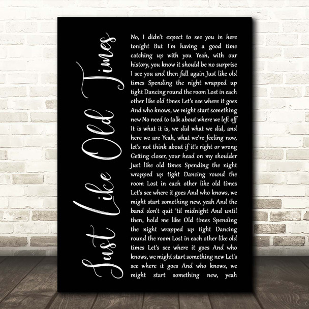 Jon Pardi Just Like Old Times Black Script Song Lyric Print