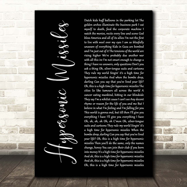 Sam Fender Hypersonic Missiles Black Script Song Lyric Print