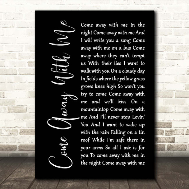 Norah Jones Come Away With Me Black Script Song Lyric Print