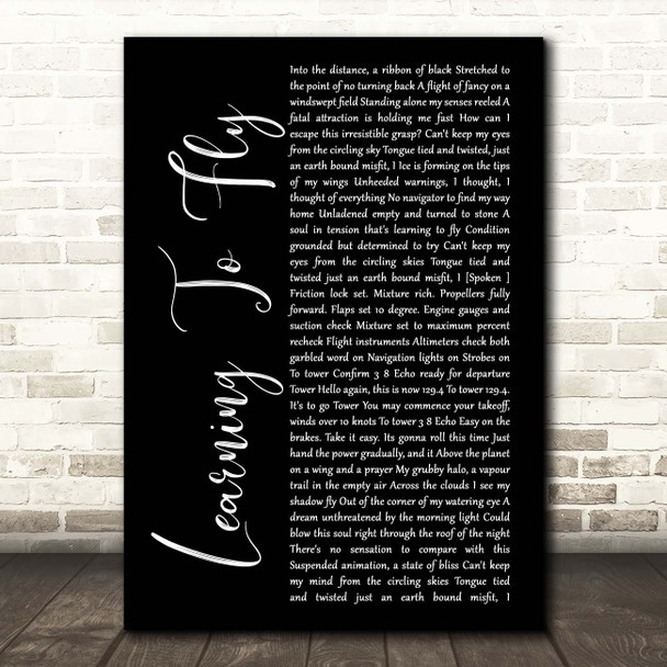 Pink Floyd Learning To Fly Black Script Song Lyric Print