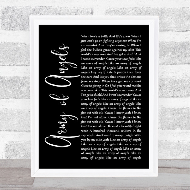 The Script Army of Angels Black Script Song Lyric Print