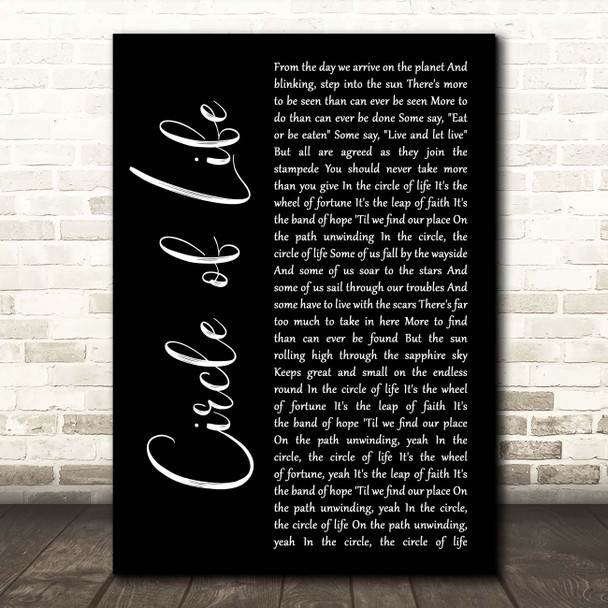 Elton John Circle of Life Black Script Song Lyric Print