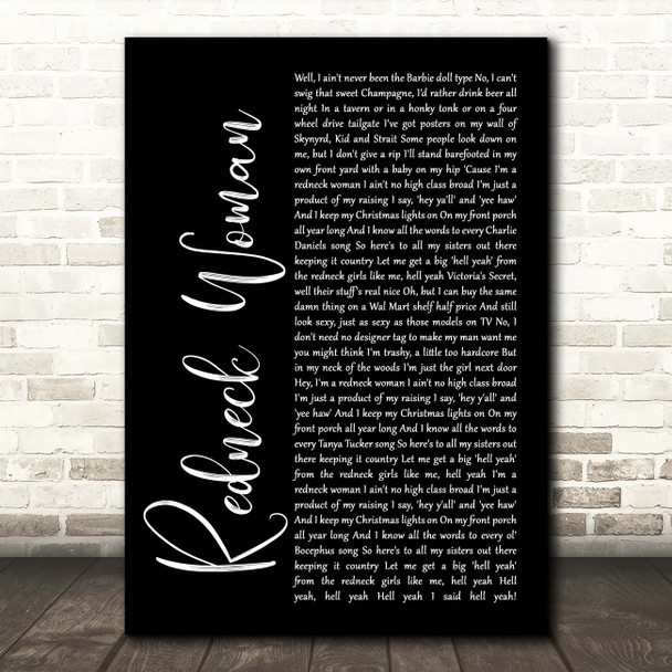 Gretchen Wilson Redneck Woman Black Script Song Lyric Print