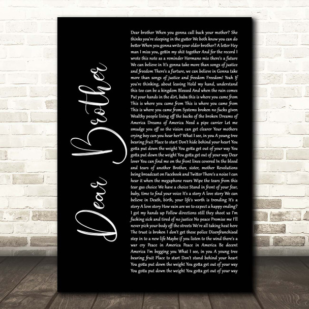 Nahko And Medicine For The People Dear Brother Black Script Song Lyric Print