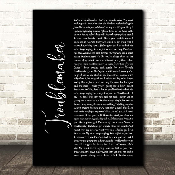 Olly Murs Troublemaker Black Script Song Lyric Print