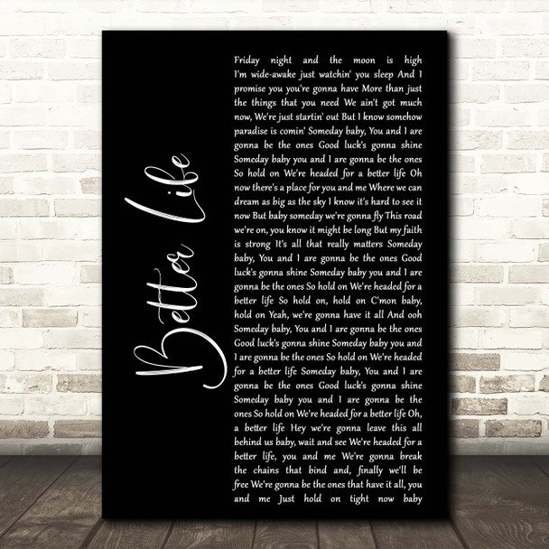 Keith Urban Better Life Black Script Song Lyric Print