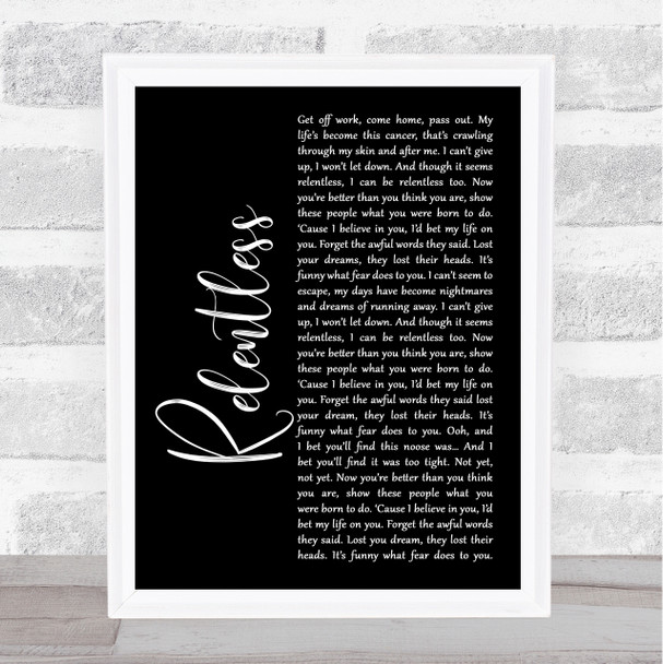 Audrye Sessions Relentless Black Script Song Lyric Print