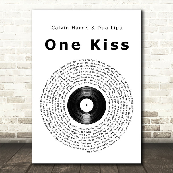 Calvin Harris & Dua Lipa One Kiss Vinyl Record Song Lyric Quote Print