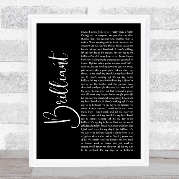 Shinedown Brilliant Black Script Song Lyric Print