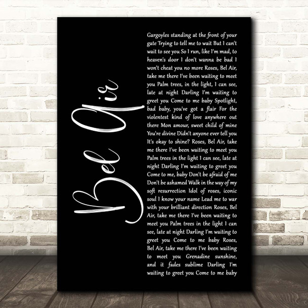 Lana Del Rey Bel Air Black Script Song Lyric Print