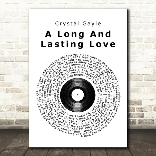 Crystal Gayle A Long And Lasting Love Vinyl Record Song Lyric Quote Print