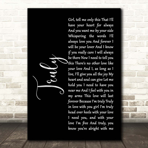 Lionel Richie Truly Black Script Song Lyric Print