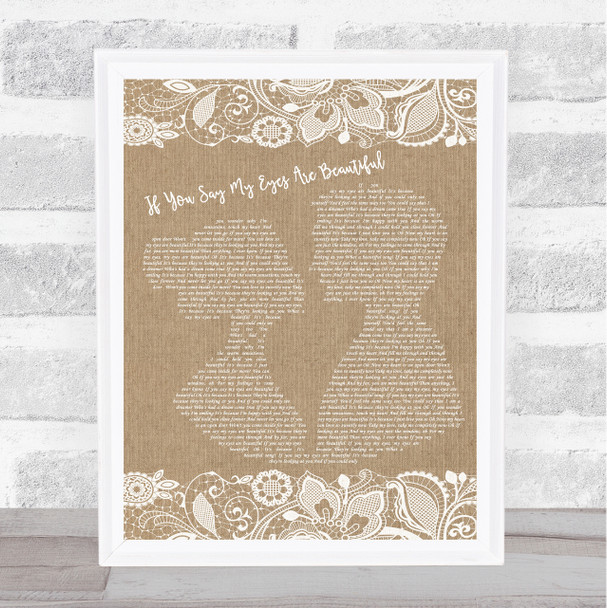 Jermaine Jackson & Whitney Houston If You Say My Eyes Are Beautiful Burlap & Lace Song Lyric Print