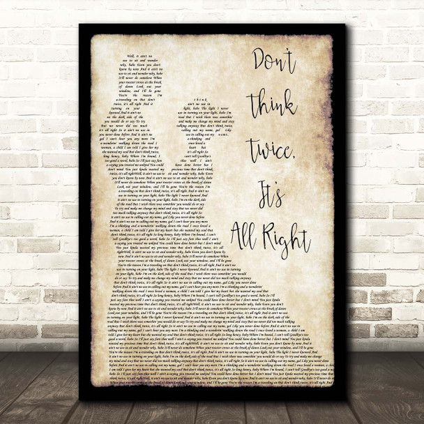 Bob Dylan Don't Think Twice, It's All Right Man Lady Dancing Song Lyric Print