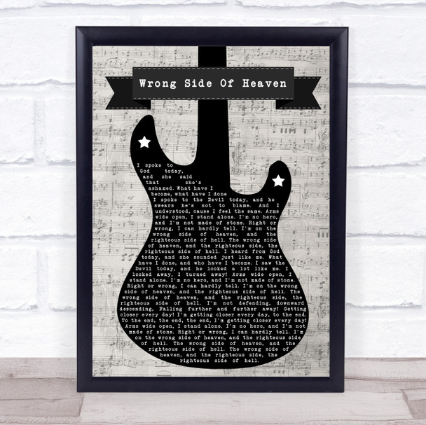 Five Finger Death Punch Wrong Side Of Heaven Electric Guitar Music Script Song Lyric Print