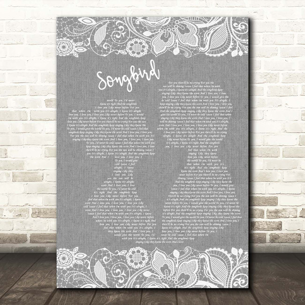All Angels Songbird Grey Burlap & Lace Song Lyric Print