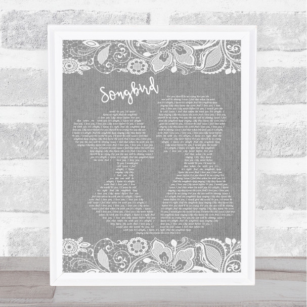 All Angels Songbird Grey Burlap & Lace Song Lyric Print