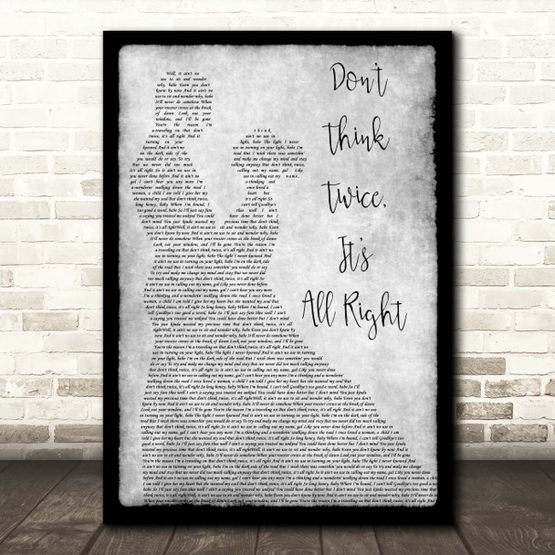 Bob Dylan Don't Think Twice, It's All Right Grey Man Lady Dancing Song Lyric Print