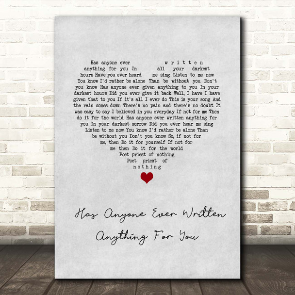 Stevie Nicks Has Anyone Ever Written Anything For You Grey Heart Song Lyric Print