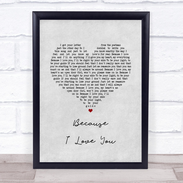 Stevie B Because I Love You (The Postman Song) Grey Heart Song Lyric Print