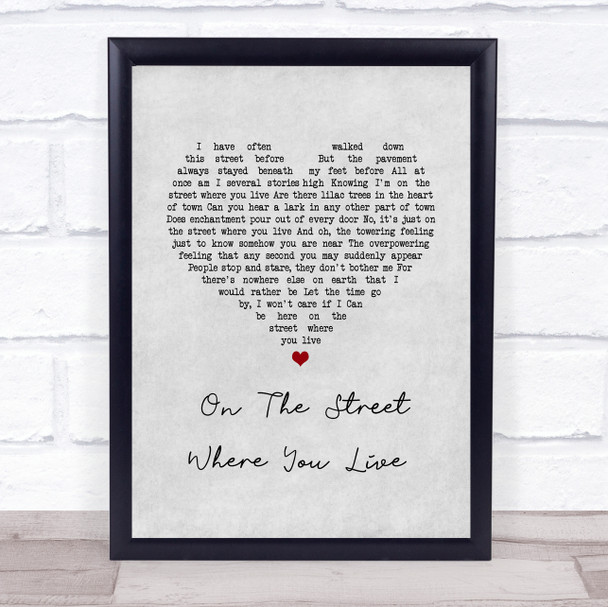 Vic Damone On the Street Where You Live Grey Heart Song Lyric Print