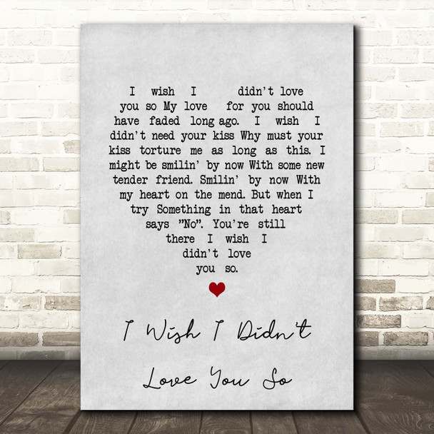 Willie Nelson I Wish I Didn't Love You So Grey Heart Song Lyric Print