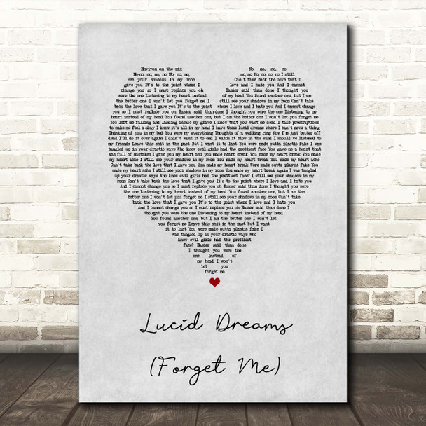 Juice WRLD Lucid Dreams (Forget Me) Grey Heart Song Lyric Print