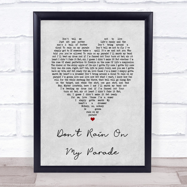 Barbra Streisand Don't Rain On My Parade Grey Heart Song Lyric Print