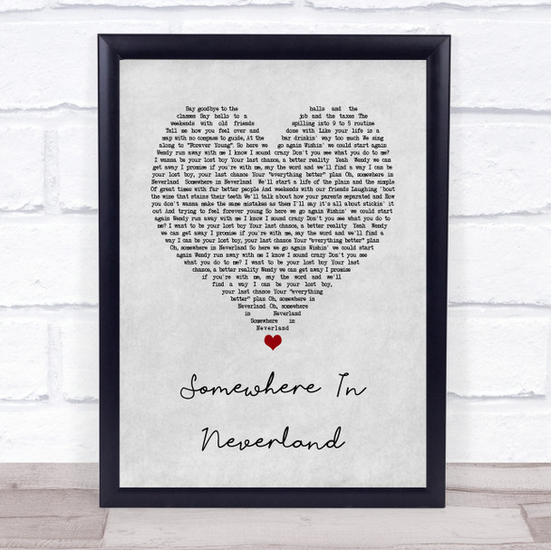All Time Low Somewhere in Neverland Grey Heart Song Lyric Print