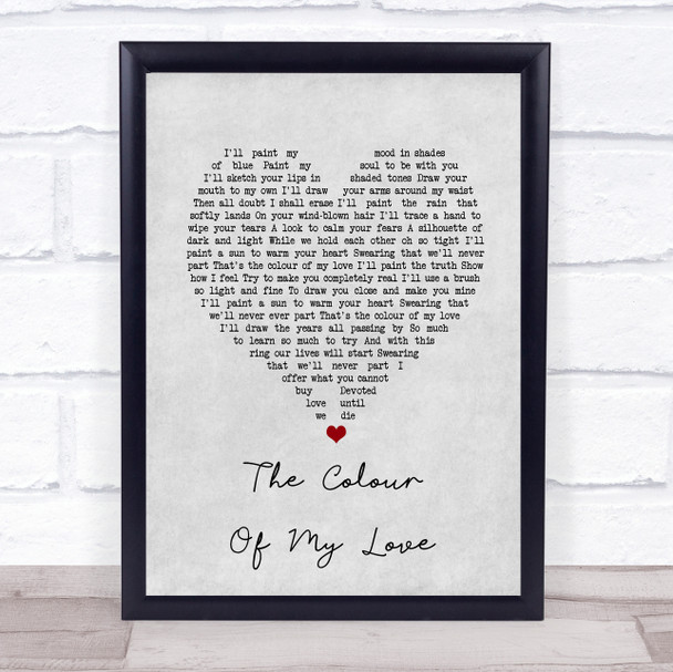 Celine Dion The Colour Of My Love Grey Heart Song Lyric Print