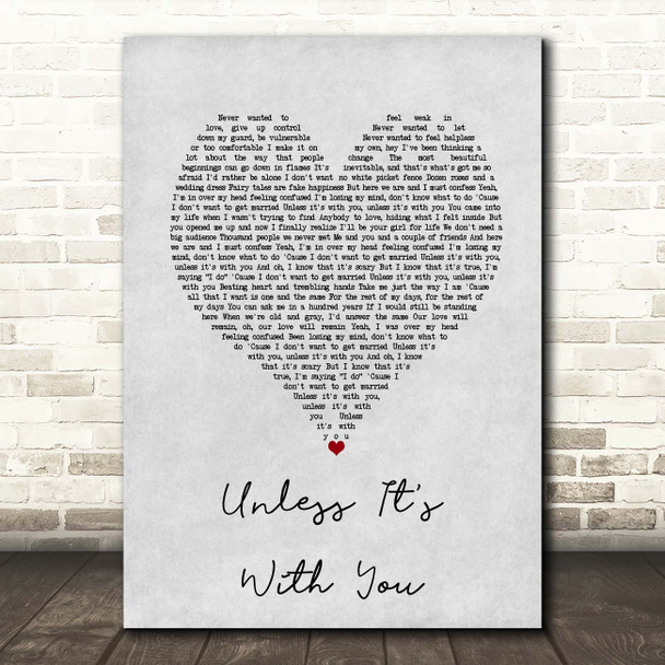 Christina Aguilera Unless It's With You Grey Heart Song Lyric Print