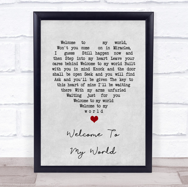 Elvis Presley Welcome To My World Grey Heart Song Lyric Print