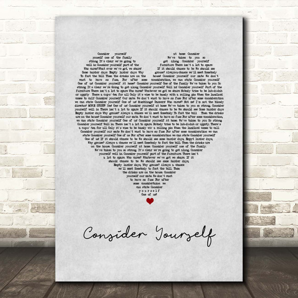 Oliver The Musical Consider Yourself Grey Heart Song Lyric Print