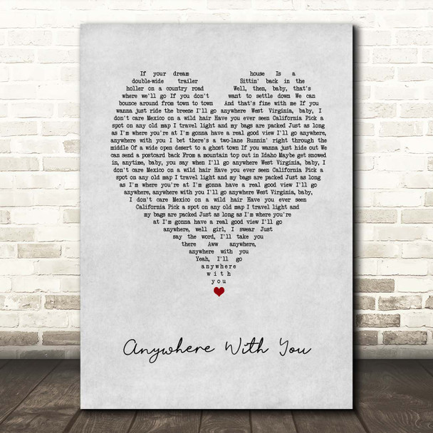 Jake Owen Anywhere With You Grey Heart Song Lyric Print