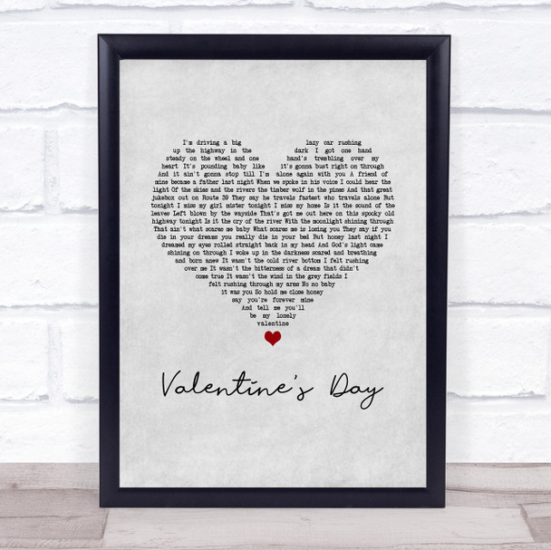 Bruce Springsteen Valentine's Day Grey Heart Song Lyric Print